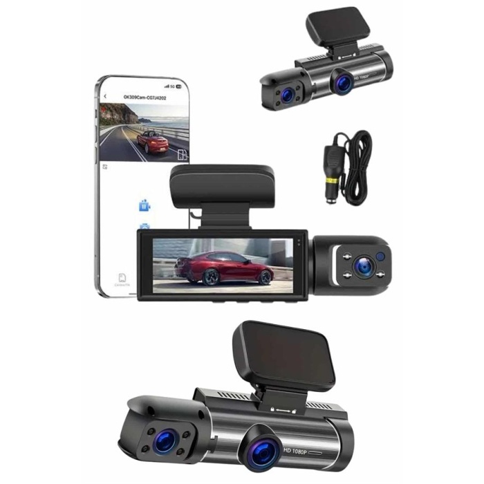 Araç Kamerası Black Box Çift Kameralı Ekranlı Full HD Sürüş Kamerası - Lisinya