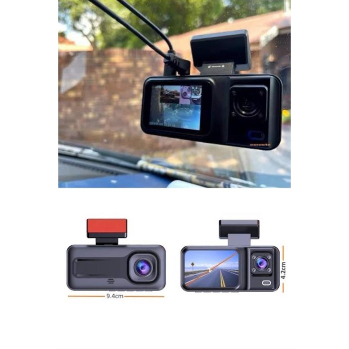 1080P 3 Lensli WİFİ Araç İçi Kameralı Ekran DVR Kaydedici Gece Görüşlü - Lisinya