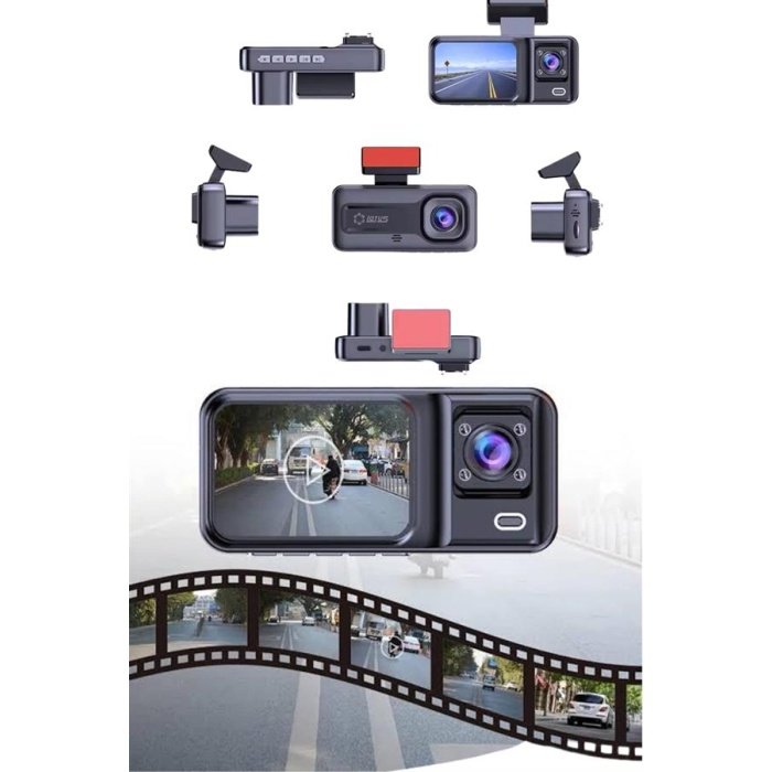1080P 3 Lensli WİFİ Araç İçi Kameralı Ekran DVR Kaydedici Gece Görüşlü - Lisinya