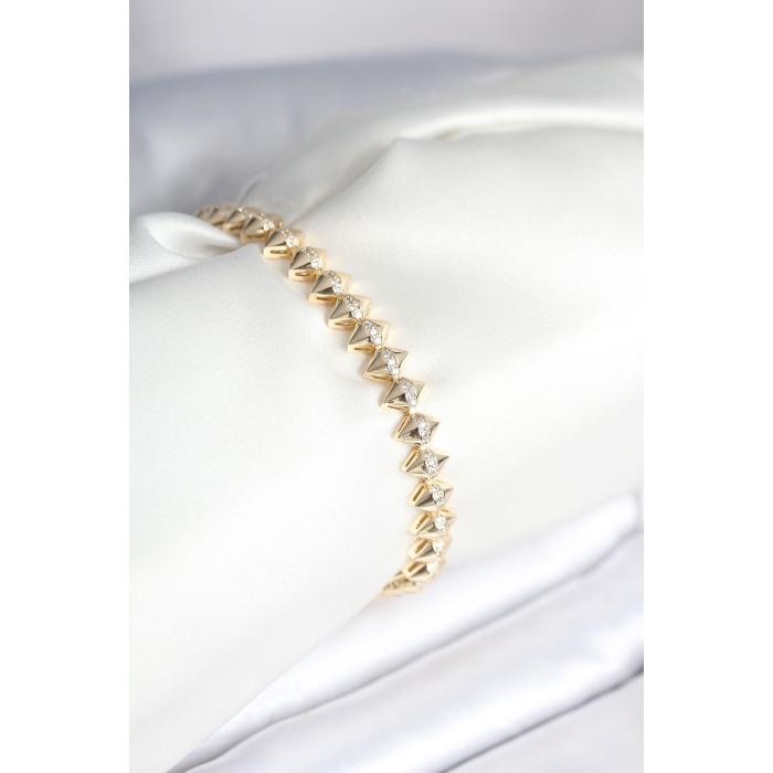 Pirinç Gold Renk Zirkon Taşlı Baklava Model Kadın Bileklik - Lisinya