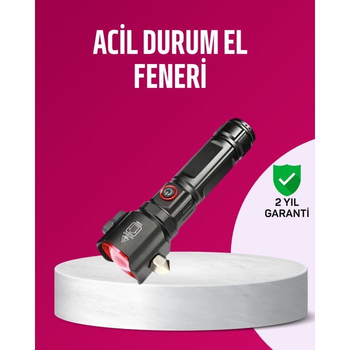 Acil Durum El Feneri Çekiç ve Pusula Özellikli Güçlü Işık - Lisinya