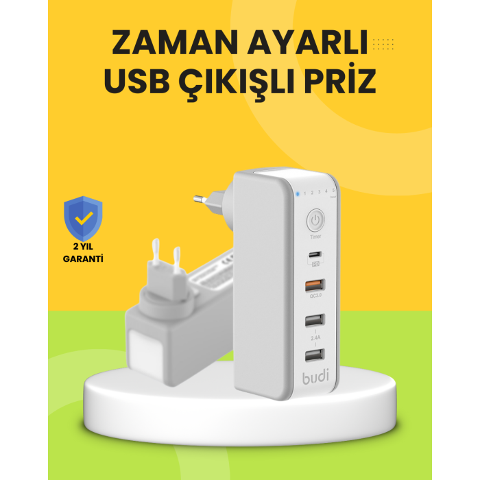 Hızlı Şarj Destekli Zaman Ayarlı USB Şarj Adaptörü - Lisinya