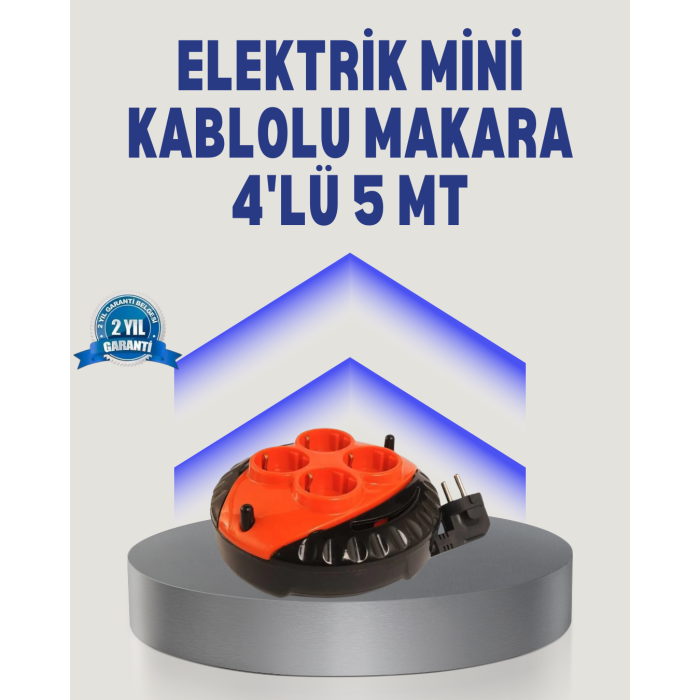 5 Metre Uzatma Kablolu 4 Prizli Makara Kırmızı - Lisinya