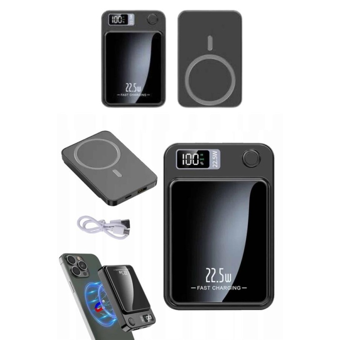Magsafe Powerbank 10.000 mAh 22.5 Watt Hızlı Şarj Göstergeli Kablosuz Taşınabilir Şarj - Lisinya