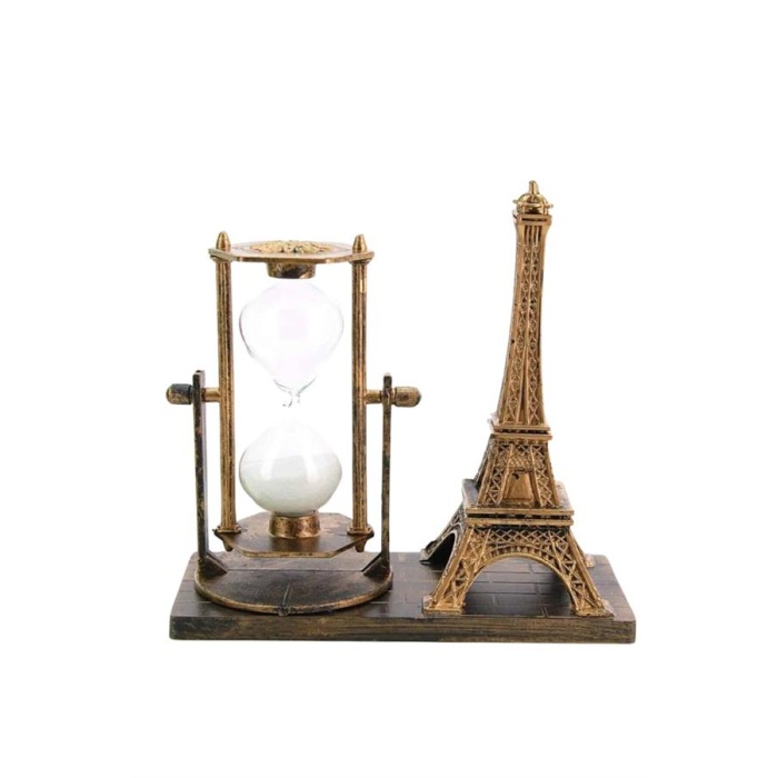 Retro Eyfel Kulesi Ve Kum Saati Dekoratif Ahşap Görünümlü Masa Biblosu - Lisinya