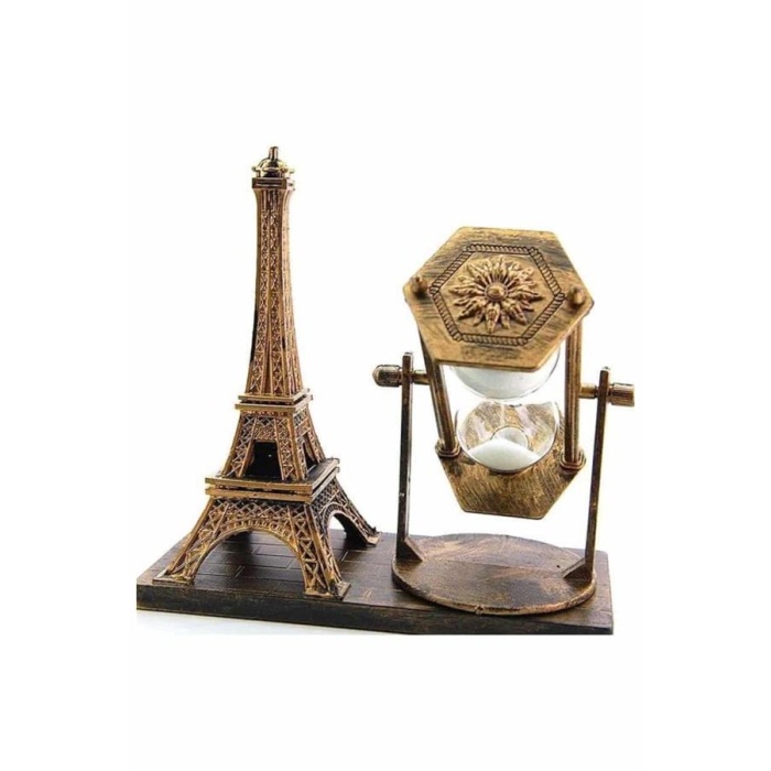 Retro Eyfel Kulesi Ve Kum Saati Dekoratif Ahşap Görünümlü Masa Biblosu - Lisinya