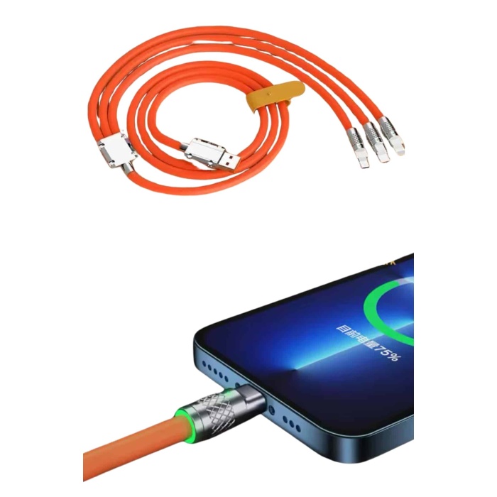 Çoklu Şarj Kablosu USB Type-C İOS Uyumlu 120W Hızlı Şarj Kablosu - Lisinya