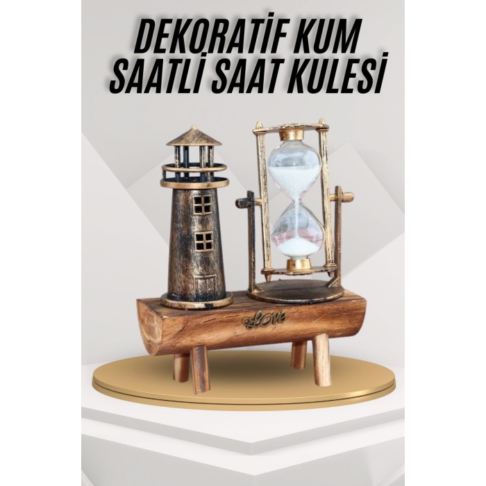 Deniz Feneri Kum Saati Ahşap Görünümlü Vintage Tarz Biblo - Lisinya