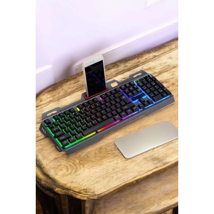 Q Klavye RGB Işıklı Klavye Ve Mouse Seti Kablolu Mouse Hediyeliş - Lisinya