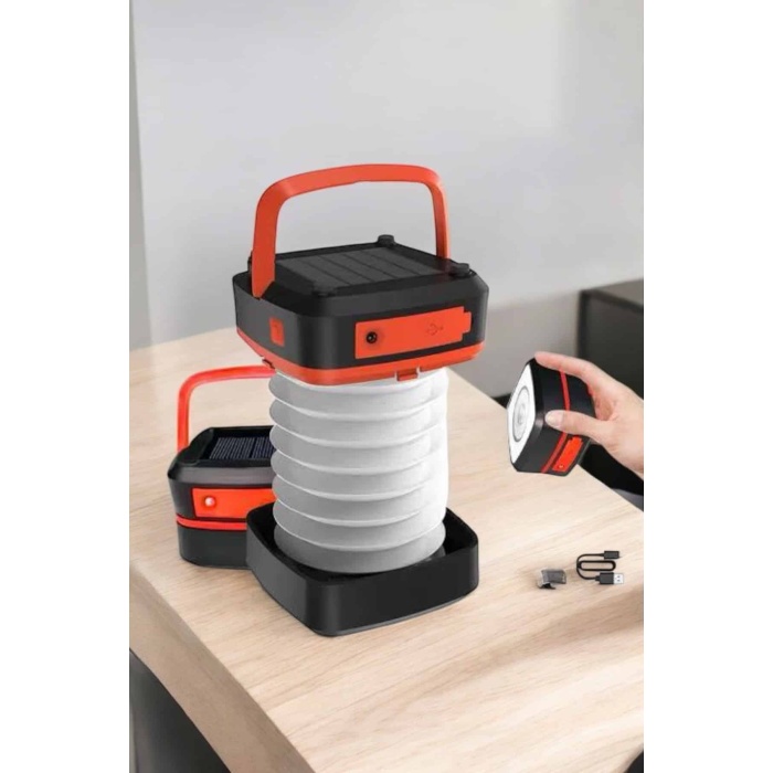 Katlanabilir Kamp Lambası Solar Fener Görünümlü 3 Kademeli Şarjlı - Lisinya