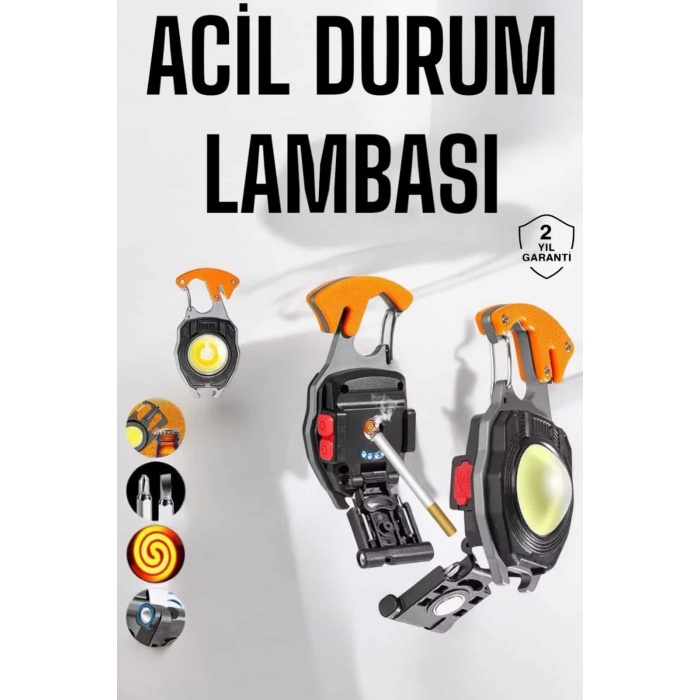 yeni nesil Kamp Feneri Çok Fonksiyonlu Fener Anahtarlık Usb Çakmaklı Cam Kırıcı Kemer Kesici Açacak - Lisinya
