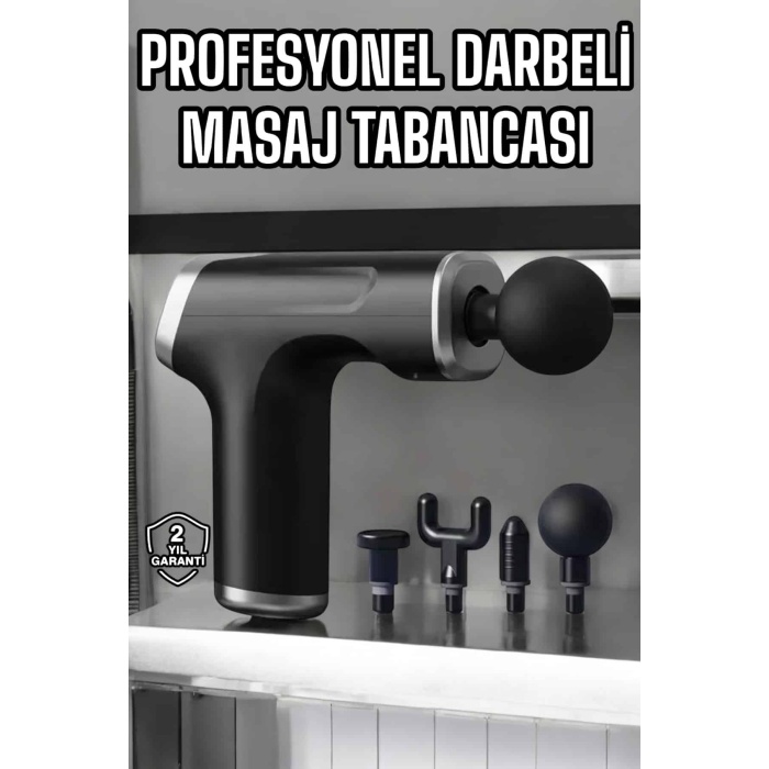 Masaj Tabancası 4 Başlıklı Kas ve Vücut Ağrıları İçin Şarjlı Darbeli - Lisinya