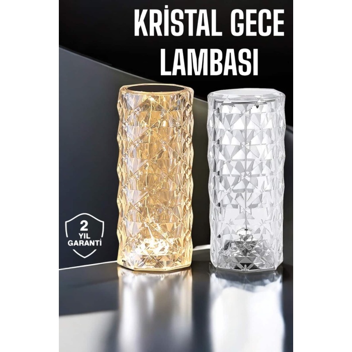 Gece Lambası Kristal Lamba Dokunmatik Şarjlı Hediyelik - Lisinya