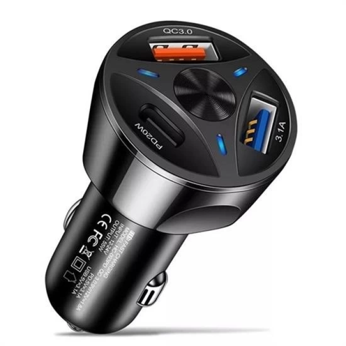 55w 3 Port Usb Araç İçin Telefon Şarj Cihazı 3 Girişli Çakmaklık Adaptör-31a Pd 20w Qc 30 ( Lisinya )