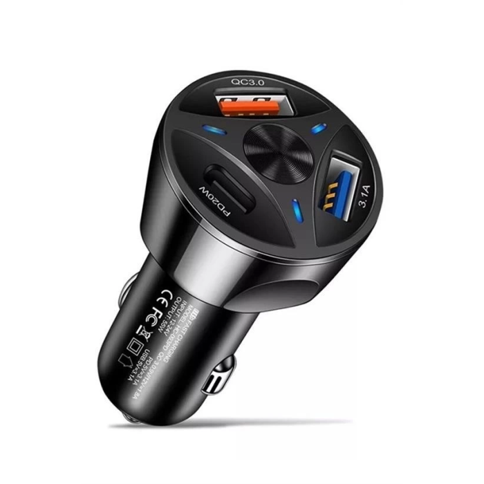 55w 3 Port Usb Araç İçin Telefon Şarj Cihazı 3 Girişli Çakmaklık Adaptör-31a Pd 20w Qc 30 ( Lisinya )