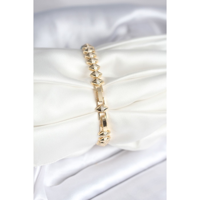 Pirinç Gold Renk Zirkon Taşlı Baklava Model Kadın Bileklik - Lisinya