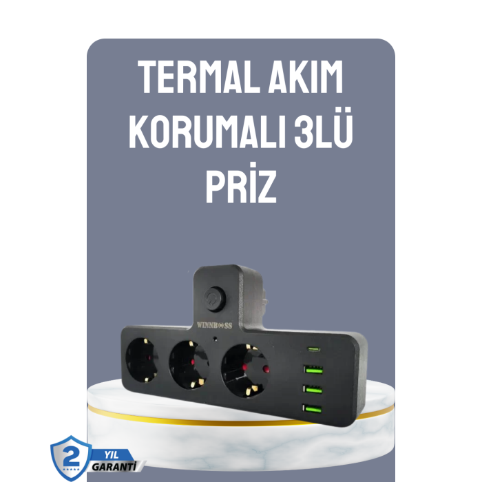 Anahtarlı Çoklu Priz 3 USB 1 Type-C Hızlı Şarj Destekli - Lisinya