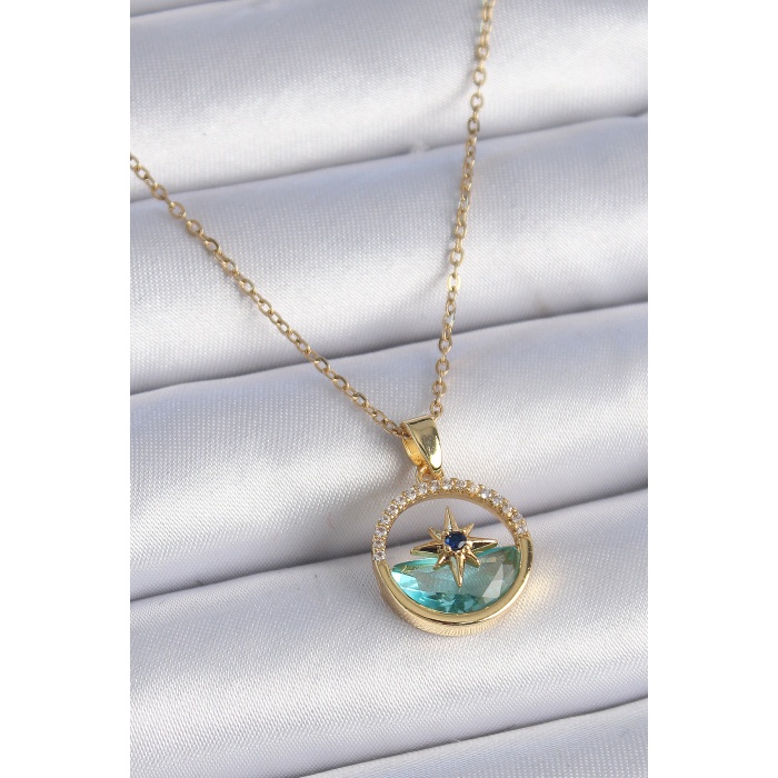 316L Çelik Zincir Gold Renk Zirkon Taşlı Deniz Görünüm Kutup Yıldız Model Kadın Kolye - Lisinya