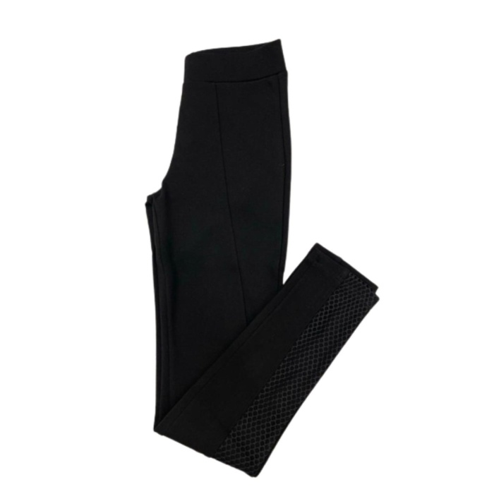 Kadın- Paçası Desenli Tayt-Siyah