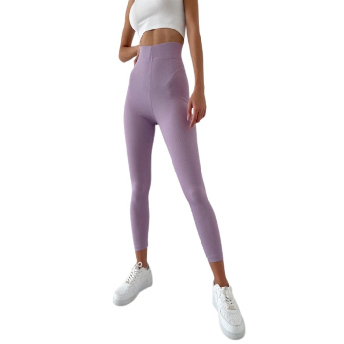 Kadın-Yüksek Bel Fitilli Tayt- Lila