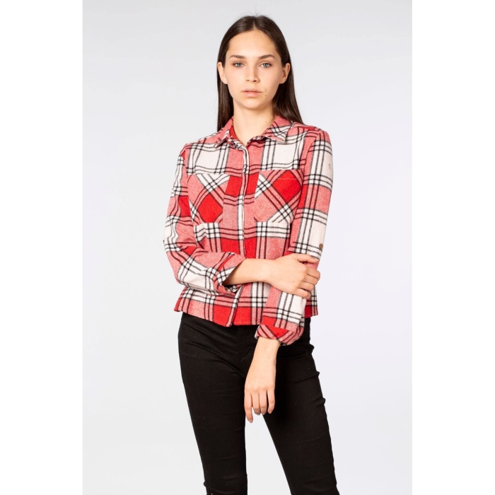 Çift Cepli Ekose Gömlek-Kırmızı