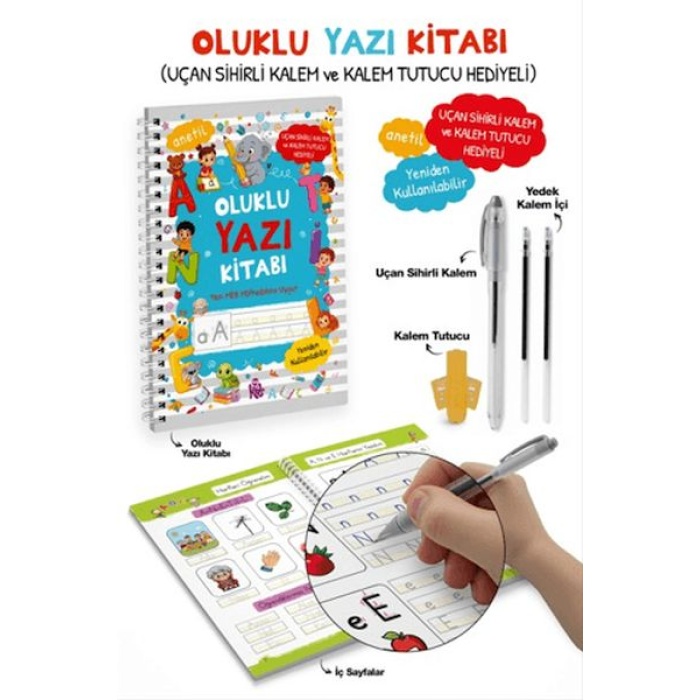 Oluklu Yazı Kitabı (anetil) / Uçan Sihirli Kalem ve Kalem Tutucu Hediyeli
