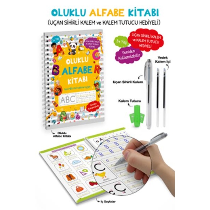 Oluklu Alfabe Kitabı / Uçan Sihirli Kalem ve Kalem Tutucu Hediyeli - 3+