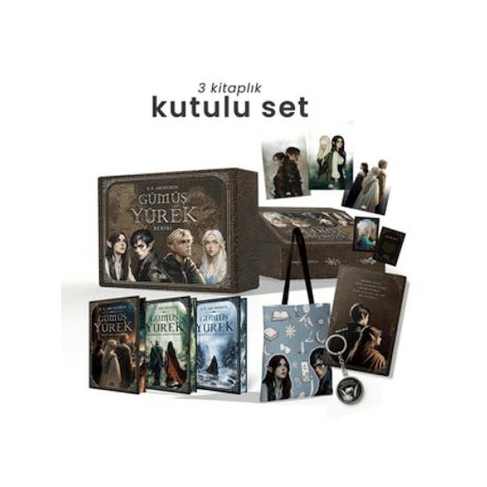 Gümüş Yürek Serisi - Üç Kitaplık Hediyeli Yan Boyamalı Kutu