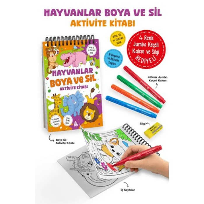 Hayvanlar - Boya ve Sil Aktivite Kitabı / 3 Yaş +