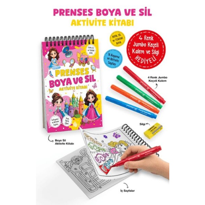 Prenses - Boya ve Sil Aktivite Kitabı / 3 Yaş +