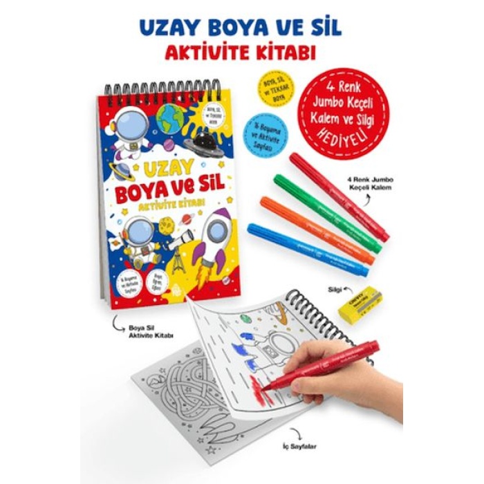 Uzay - Boya ve Sil Aktivite Kitabı / 3 Yaş +