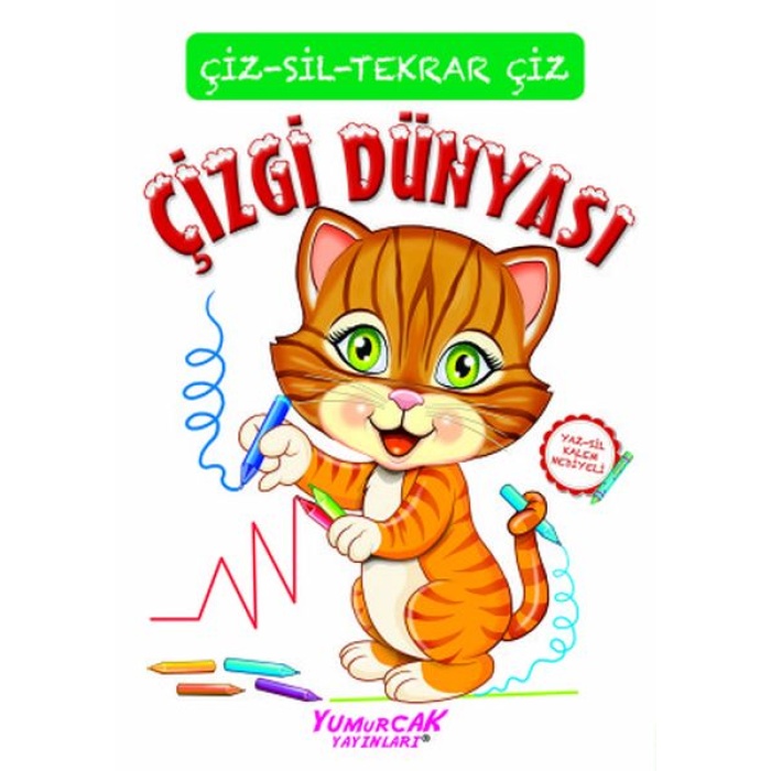 Tekrar Çiz Çizgi Dünyası (Çizerim-Silerim) - Kalem Hediyeli