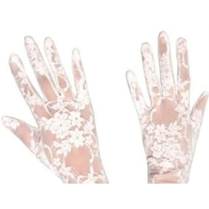 Dantelli Gelin Eldiveni - Beyaz Kısa - Lisinya