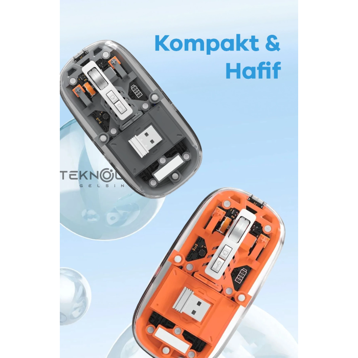 Bluetooth USB Çift Modlu Sessiz Mouse, Şeffaf Mıknatıslı Kapaklı, Type-C Şarjlı, DPI Ayarlı, Kablosuz 10m Çekim Mesafeli, Masaüstü Kısayol Tuşlu, Taşınabilir Şarjlı Mouse Beyaz ( Lisinya )