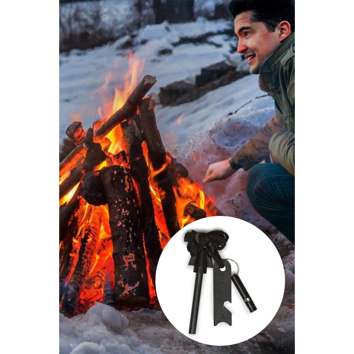 Acil Durum Magnezyum Çubuk Çakmaktaşı Hayatta Kalma Ateş Başlatıcı Çakmak Kiti Düdük Hediyeli ( Lisinya )