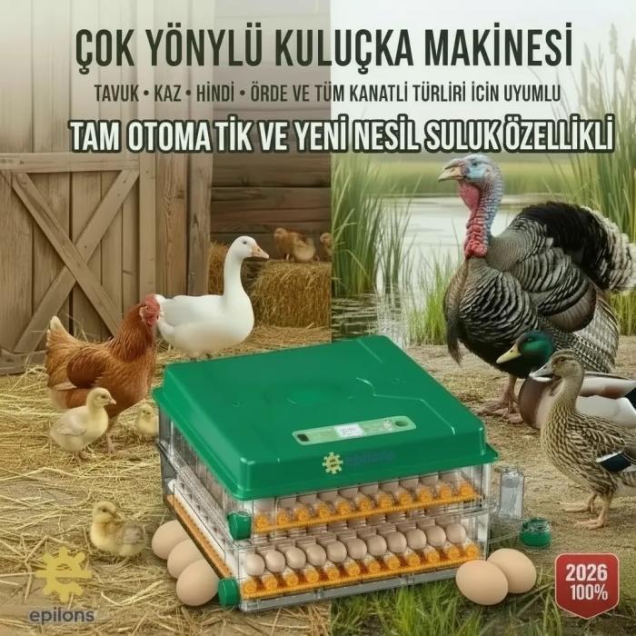EP-120 Yumurta Kapasiteli Tam Otomatik Kuluçka Makinesi - Yeni Nesil Harici Suluklu, Dijital Nem ve Sıcaklık Göstergeli ( Lisinya )