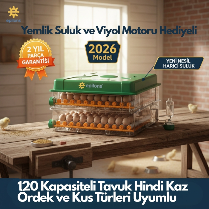 EP-120 Yumurta Kapasiteli Tam Otomatik Kuluçka Makinesi - Yeni Nesil Harici Suluklu, Dijital Nem ve Sıcaklık Göstergeli ( Lisinya )