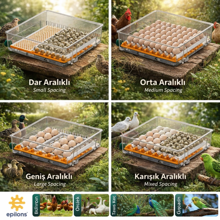 EP-120 Yumurta Kapasiteli Tam Otomatik Kuluçka Makinesi - Yeni Nesil Harici Suluklu, Dijital Nem ve Sıcaklık Göstergeli ( Lisinya )