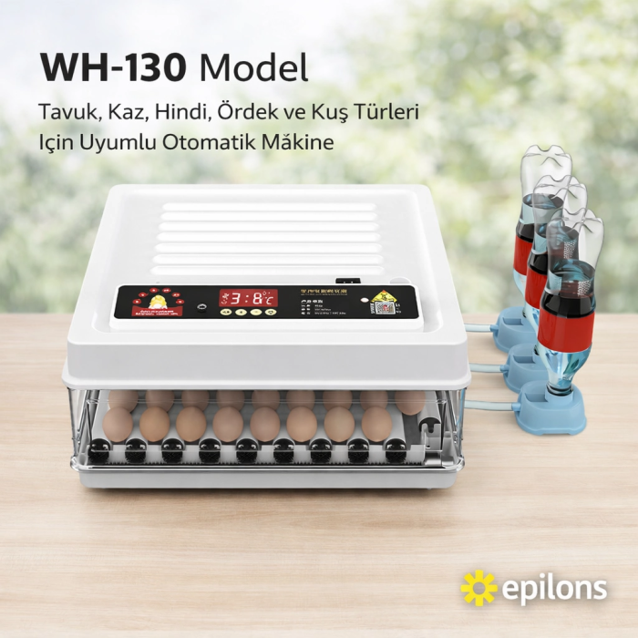 Wh-130 Kuluçka Makinesi -Tavuk Kaz Hindi Ördek ve Kuş Türleri Uyumlu Yedek Motor Hediyeli ( Lisinya )
