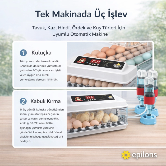 Wh-130 Kuluçka Makinesi -Tavuk Kaz Hindi Ördek ve Kuş Türleri Uyumlu Yedek Motor Hediyeli ( Lisinya )