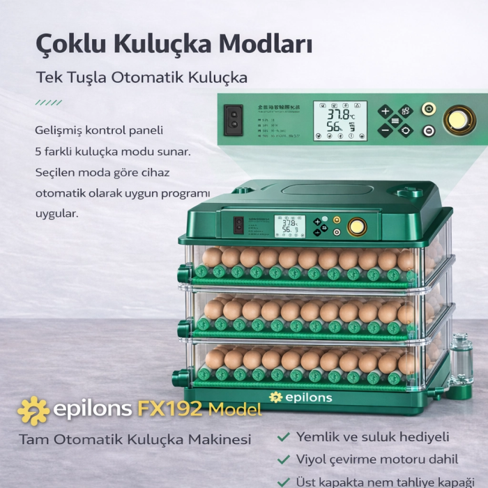 Fx-192 Model Tam Otomatik Kuluçka Makinesi –Tüm Kanatlı Hayvanlara Uyumlu Yeni Nesil Su Hazneli Süngerli Sistem ( Lisinya )