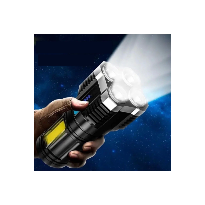 Ultra Parlak El Feneri Usb Şarj 4 Led+Yan Cob Led Taktik Günlük Hayat Kamp Avcılık El Feneri ( Lisinya )