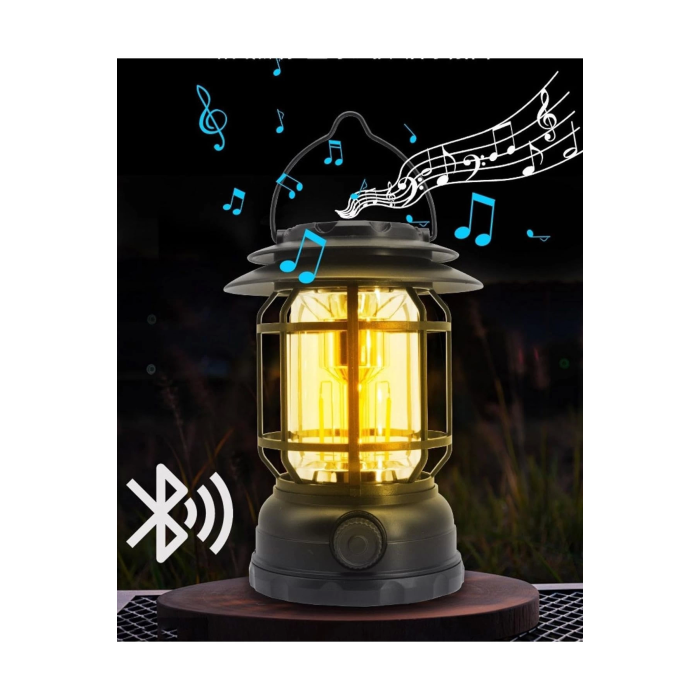 USB Şarjlı LED Kamp Lambası - Bluetooth Müzik Çalar, El Feneri ve Cep Telefonu Şarj Cihazı ( Lisinya )