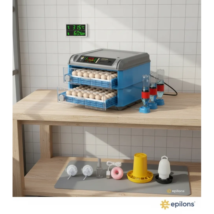 128 Yumurta Kapasiteli Tam Otomatik Kuluçka Makinesi - Civciv, Kaz, Hindi ve Ördek Yetiştiriciliği Epo-128M ( Lisinya )