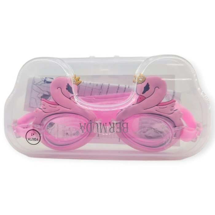 Çocuk Yüzücü Gözlüğü Silikon Taşıma Çantalı Pembe Kuğu - 9014 (Lisinya)