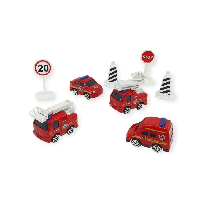 İş Makinaları 8 Parça Araç Seti - İtfaiye Seti (Lisinya)