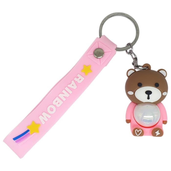 Figürlü ve Işıklı Silikon Anahtarlık -  Ayıcık - Pembe (Lisinya)