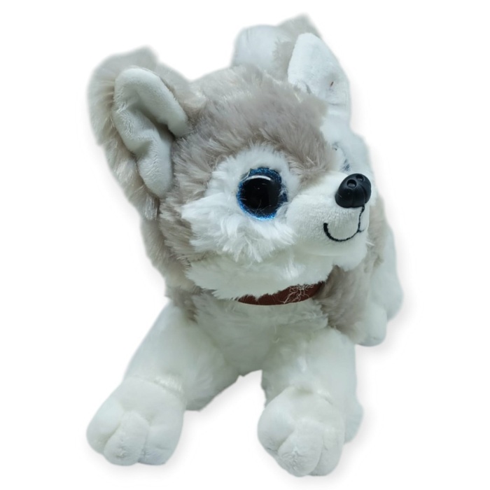 Sesli Peluş Yatan Köpek 25 cm - Gri (Lisinya)