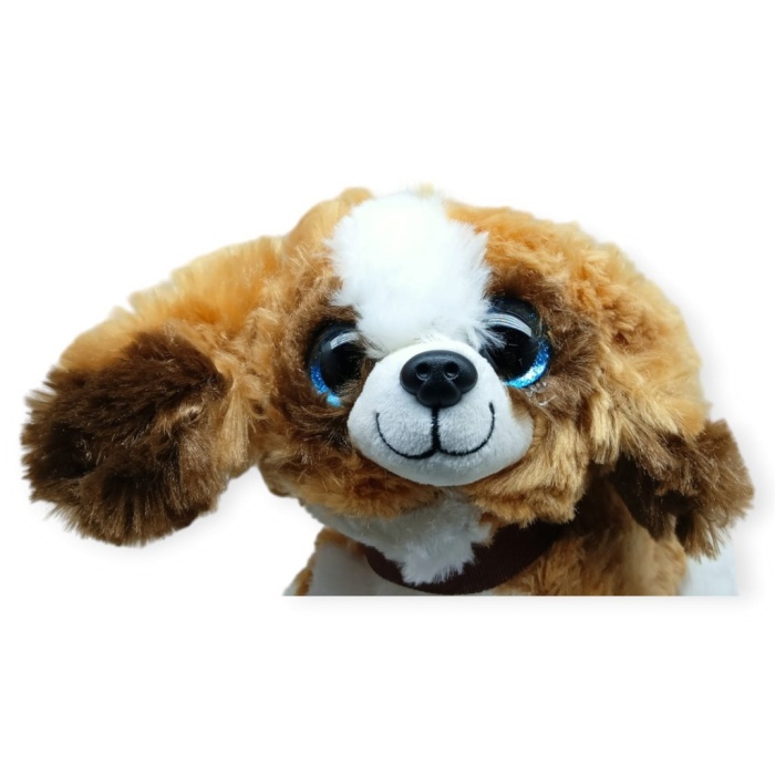 Sesli Peluş Yatan Köpek 25 cm - Kahve Beyaz (Lisinya)