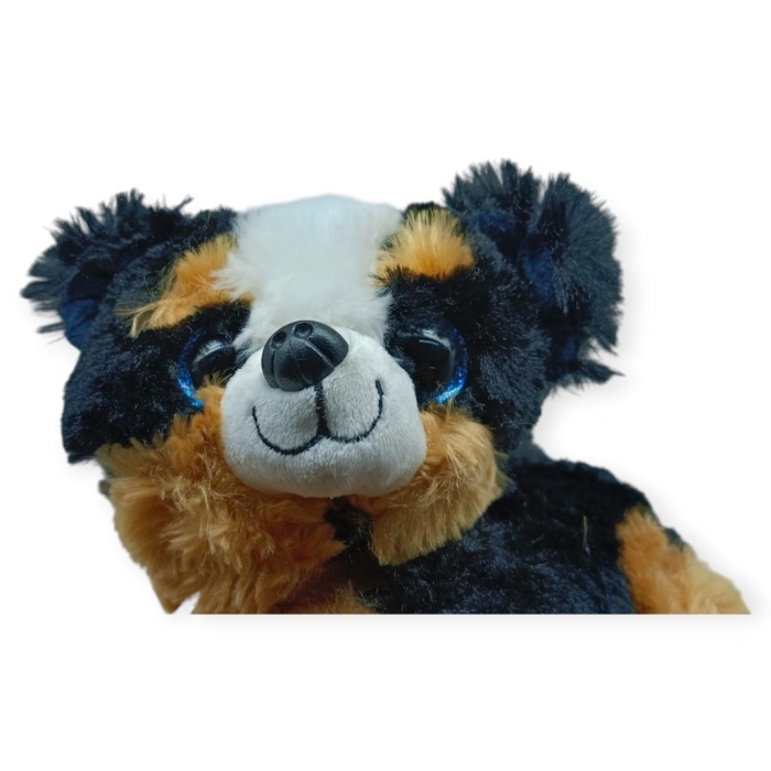 Sesli Peluş Yatan Köpek 25 cm - Siyah Kahve (Lisinya)